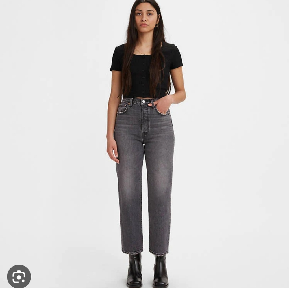 LEVIS | Ribcage straight ankle jeans raw hem gray button fly sz 27